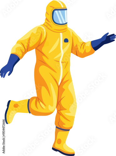 Emergency specialist running in a yellow hazmat suit