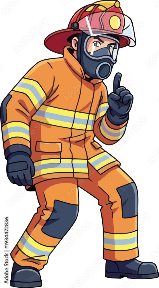 Obraz premium Firefighter in full protective gear gesturing for silence