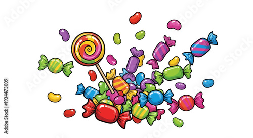 Colorful candy collection with lollipop and wrapped sweets