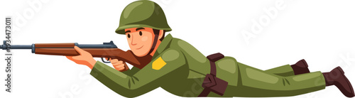 Infantry soldier aiming a rifle in prone position