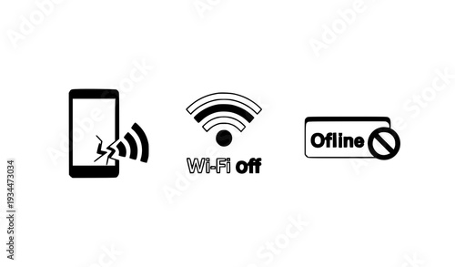 A vector graphic illustration of icons representing offline and disconnected mobile devices