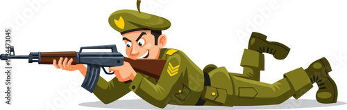 Infantry soldier aiming rifle in prone position