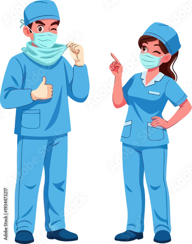 Medical team of surgeons preparing for hospital operation