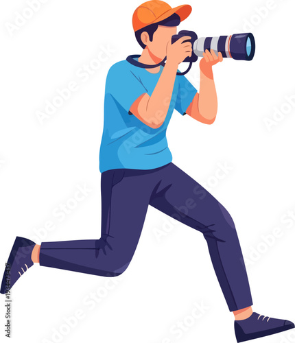 Professional photographer capturing images with telephoto lens
