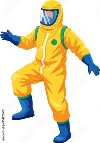Specialist wearing yellow hazmat suit for chemical protection