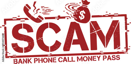 SCAM Bank Phone Call Fraud | Money Transfer Red Vector art Illustration.