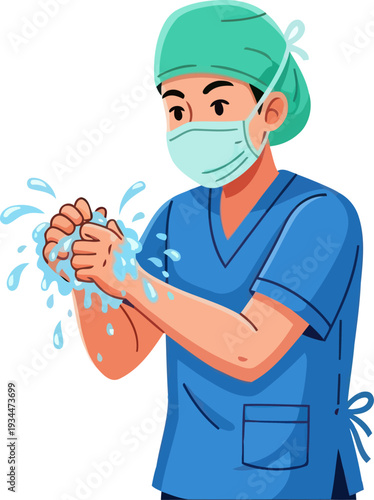 Surgeon performing hand hygiene before a medical procedure