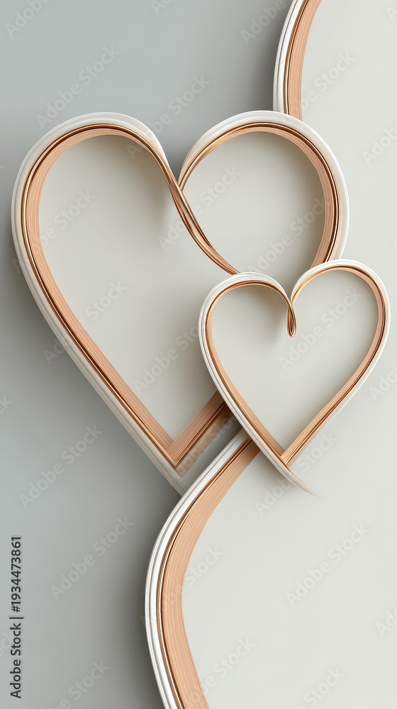custom made wallpaper toronto digitalTwo Golden Heart Shaped Outlines Arranged on Gradient Gray Background with Wavy Golden Line Romantic and Abstract Style Illustration