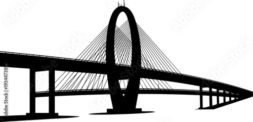 Cable-stayed bridge silhouette with circular pylon design