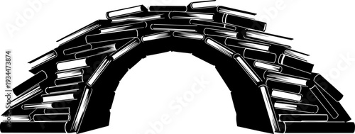 Conceptual arch bridge constructed from a stack of books