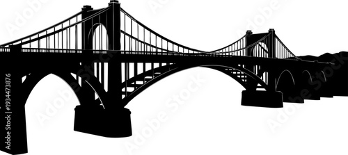 Classic multi-span concrete arch bridge silhouette with tall pillars