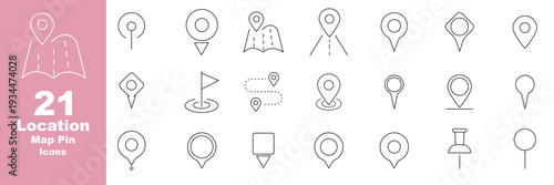 Route web icons in line style. Navigation, location, route map, traffic, pin, collection. Editable stroke. Vector illustration. Minimal map marker outline icons location pin vector. destination map pi