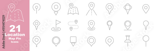 Route web icons in line style. Navigation, location, route map, traffic, pin, collection. Editable stroke. Vector illustration. Minimal map marker outline icons location pin vector. destination map pi