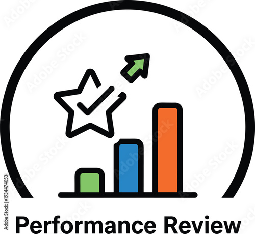 Performance Review Bar Chart with Star and Checkmark Icon