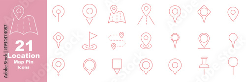 Route web icons in line style. Navigation, location, route map, traffic, pin, collection. Editable stroke. Vector illustration. Minimal map marker outline icons location pin vector. destination map pi