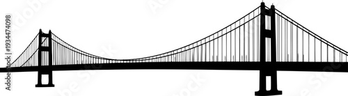 Iconic suspension bridge silhouette with tall towers and cables