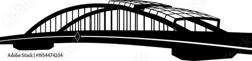Modern arch bridge with glass covered walkway