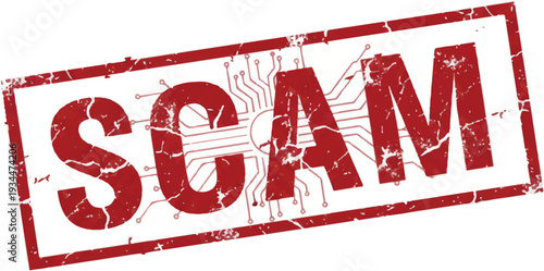 SCAM Digital Fraud Warning | Circuit Board Red Vector