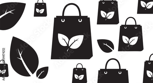 Eco friendly shopping bags with leaf design on white