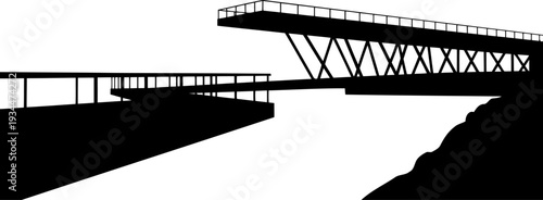 Modernist cantilever bridge silhouette with observation platform
