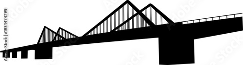 Multi-span cable-stayed bridge silhouette with distinctive triangular pylon supports