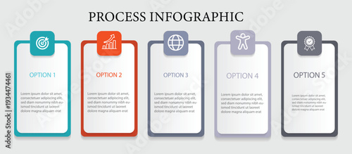 Business infographic template. 5 Step timeline journey. Vector linear elements for presentation.  For presentation, process, diagram, workflow, chart.  