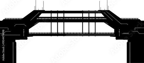 Tiered industrial bridge silhouette with futuristic levels
