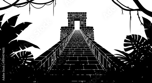 Ancient stone causeway leading to a jungle temple entrance