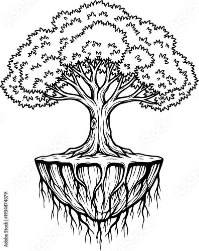 Fantasy floating island with tree and exposed roots