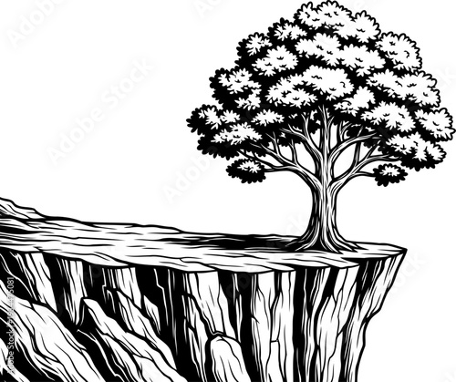 Lone tree standing on the edge of a high cliff