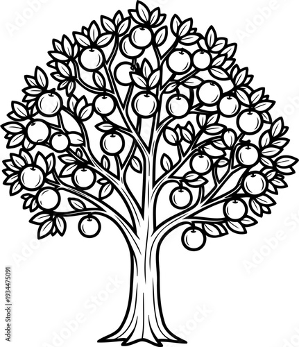 Lush apple tree stands full of ripe round fruit