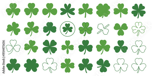 Clover Leaf St Patrick Day Design, Vibrant Green Pattern with Different Shapes and Sizes for Background