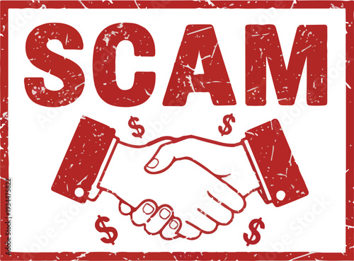 SCAM Fraudulent Agreement | Handshake Dollar Sign Vector Illustration.