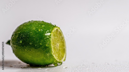 Wallpaper Mural Close Up of a Half Lime with Water Droplets on a White Textured Surface Revealing Juicy Green Segments Minimal Composition Studio Lighting Torontodigital.ca