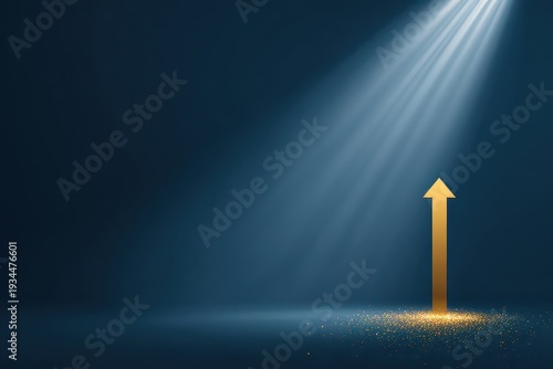 Wallpaper Mural Golden Arrow Symbol Pointing Upward Under a Spotlight on a Dark Blue Background Success Concept Rising Star Opportunity Idea Growth Achievement Torontodigital.ca
