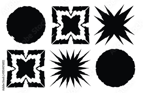 Black And White Abstract Jagged Photo Mask Shape Vector Set