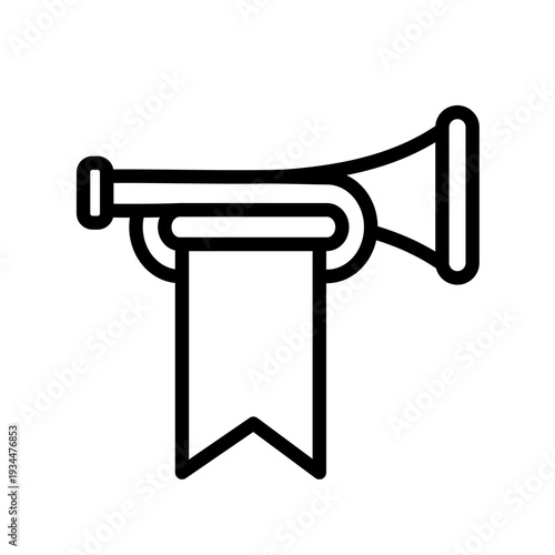 Trumpet with banner, silhouette, vector icon