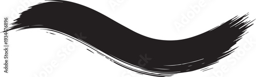 A striking black ink brush stroke on a white background