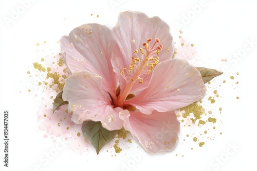 Wallpaper Mural Isolated Delicate Pink Hibiscus Flower With Gold Glitter On White Background Torontodigital.ca