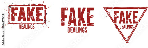 FAKE Dealings Stamp Vector Set | Distressed Red Fraud Alert Labels bundle.