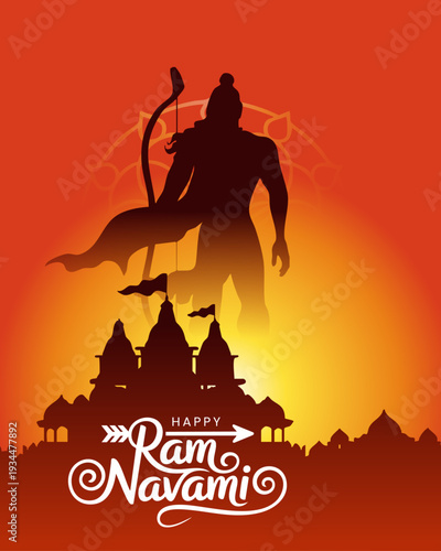 Happy Ram Navami devotional poster with Lord Rama silhouette