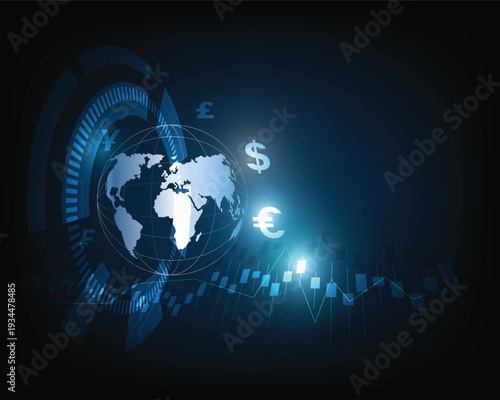 Stock markets, global business, international money transfers.