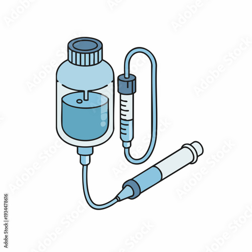 Cartoon Handdrawn Medical Intravenous Fluid Container Illustration