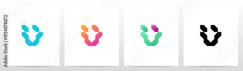 Geometric Hexagonal Futuristic Shape Cyberpunk Letter Initial Logo Design V