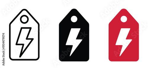 Lightning flash sale tag illustration, clean vector graphic with bold pink and outline versions, emphasizing urgency and special offers for retail, online stores, and social media campaigns.