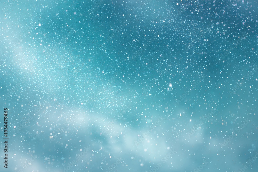 Fototapeta premium Abstract image of a blue and teal gradient speckled with glittering particles; evokes space