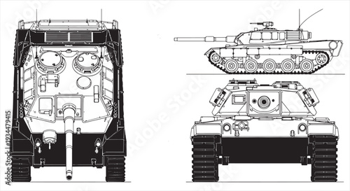 Tank Blueprint – Armored Military Vehicle CAD Technical Drawing