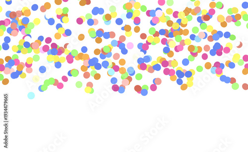 Festive image of scattered confetti in various colors on a clean white backdrop.