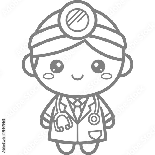 Cute cartoon vector illustration of a little girl wearing a cap and holding a doll toy with a smiling face in a fun comic style design
