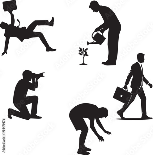 A sequence of silhouettes depicting a dog performing various tricks and actions.